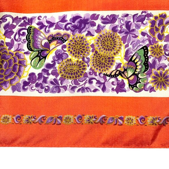 VINTAGE LOUIS FERARD Butterfly Floral XL Silk Scarf - Picture 5 of 9